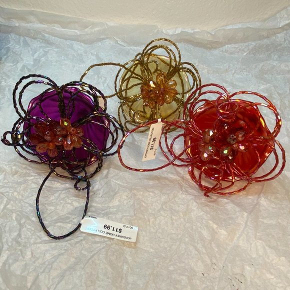 Christmas Ornaments Glass Lily W Beaded Color Purple Red Gold Set of 3 NWT - Picture 11 of 14